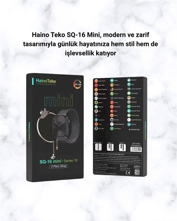 SQ-16 Mini Series 10 Akıllı Saat | Şık ve Hafif Tasarım, 3 Kordon Seçeneği