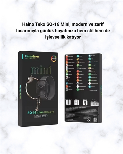 SQ-16 Mini Series 10 Akıllı Saat | Şık ve Hafif Tasarım, 3 Kordon Seçeneği