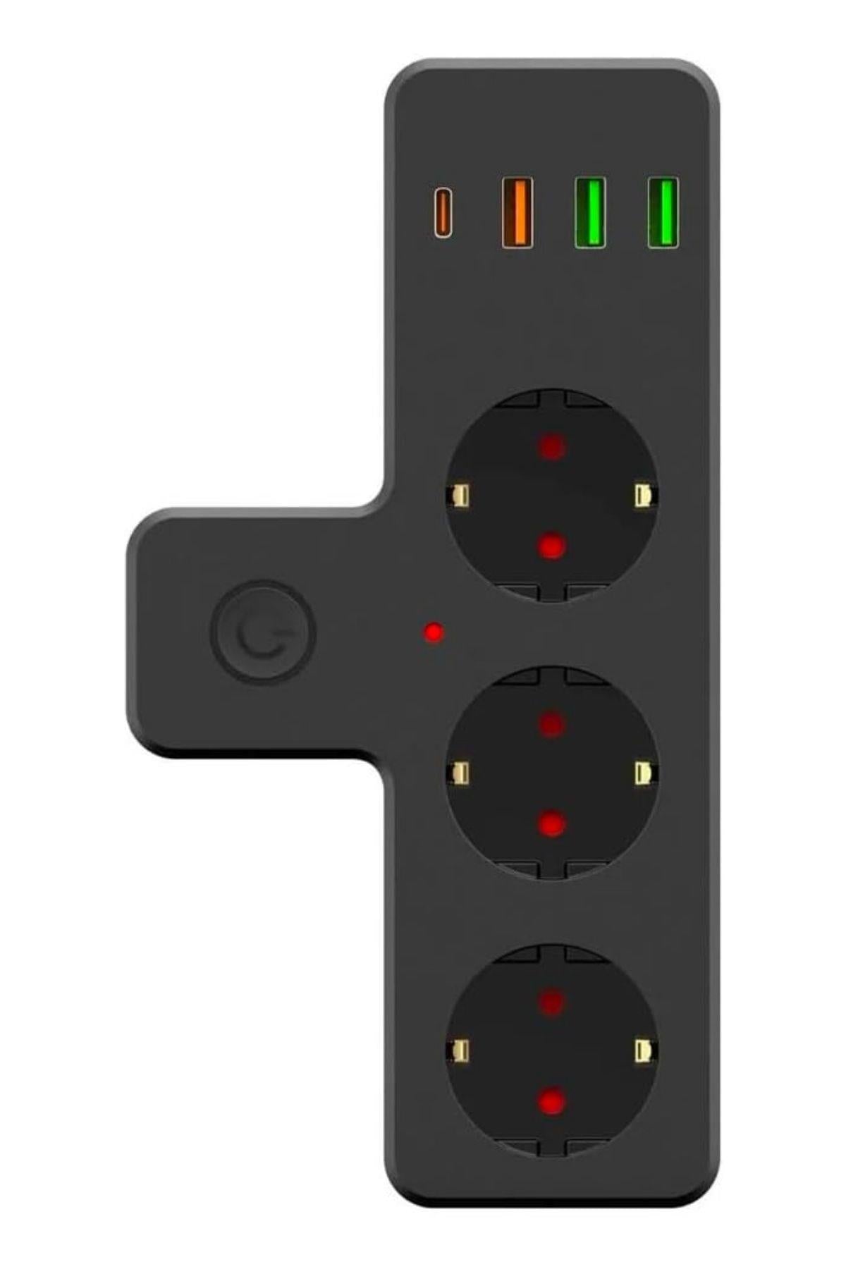 Termal Akım Korumalı 3 Adet Soket,3 Adet USB ve 1 Adet Type-C Girişli 20w Priz Model 3397 (5643)