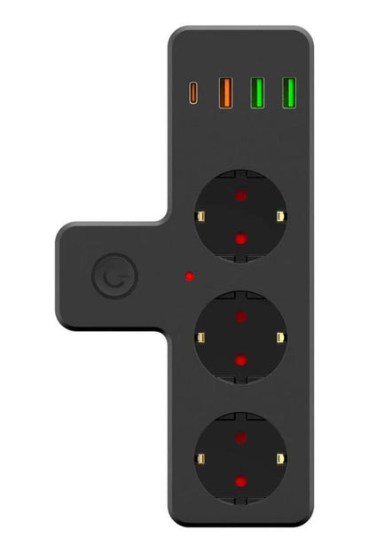 Termal Akım Korumalı 3 Adet Soket,3 Adet USB ve 1 Adet Type-C Girişli 20w Priz Model 3397 (5643)