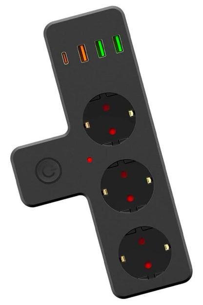 Termal Akım Korumalı 3 Adet Soket,3 Adet USB ve 1 Adet Type-C Girişli 20w Priz Model 3397 (5643)