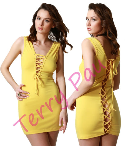 Arkası Açık Fantezi Mini Elbise - Renkli / L/XL