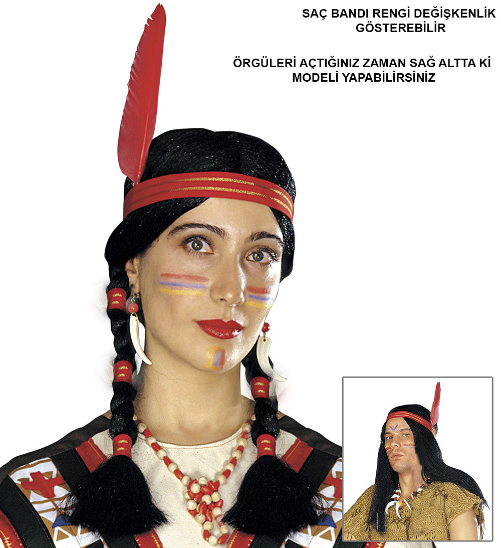 Tüylü Örgülü Hint Peruğu Kızılderili Peruğu (5643)
