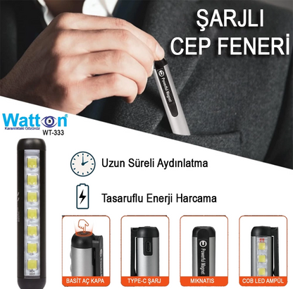 Type-c Girişli Mıknatıslı Şarjlı Cep Feneri Wt-333