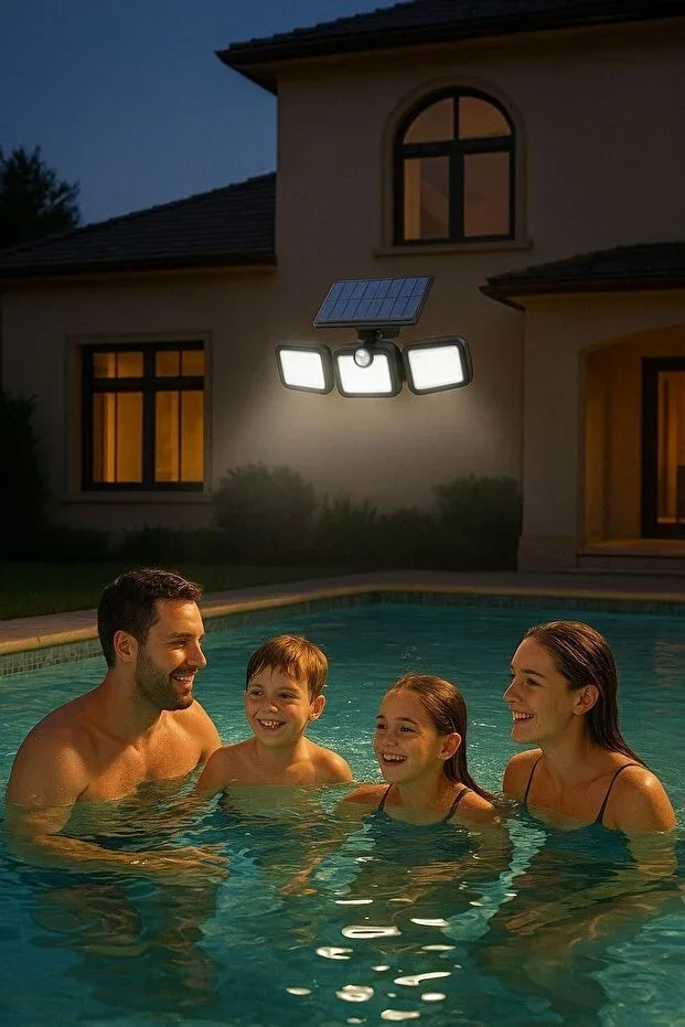 Üçlü Solar Led Projektör – Beyaz Işık – Sensörlü Dış Mekân Aydınlatma (5643)