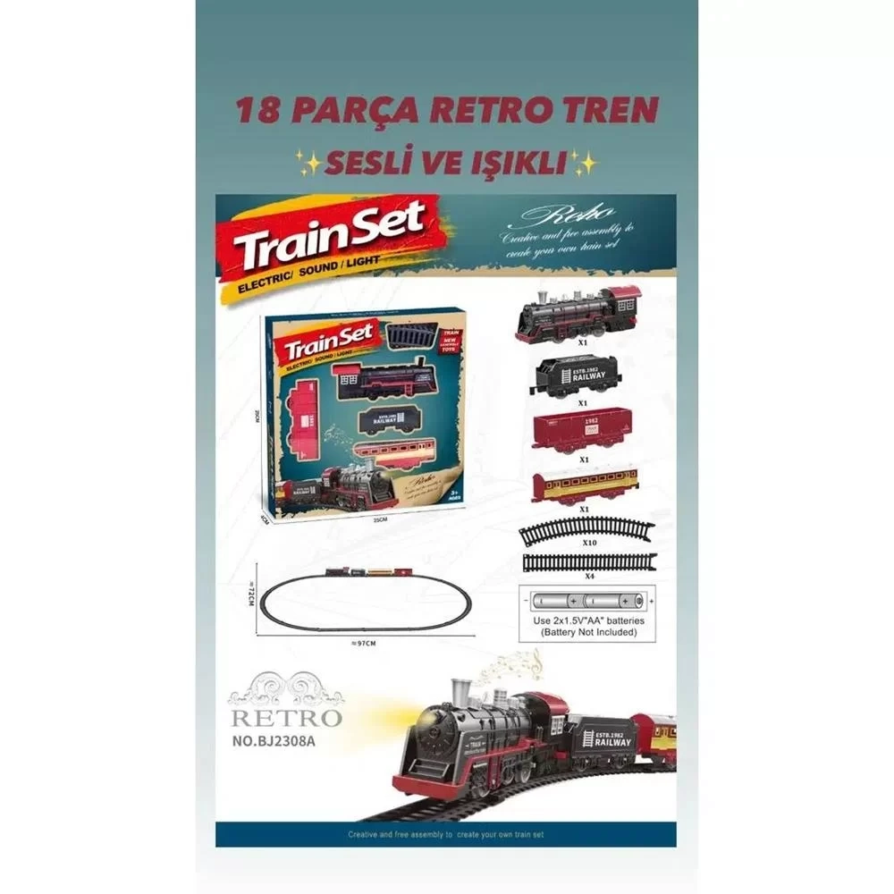 Bj2308a 18 Parça Sesli Işıklı Retro Tren-şim