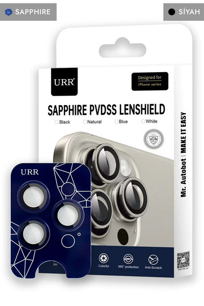 URR Apple iPhone 15 Pro Max Sapphire PVDSS Kamera Lens Koruyucu - Siyah