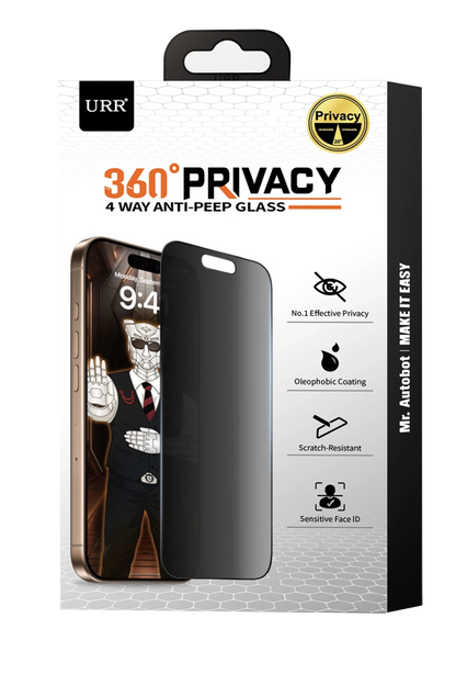 URR Apple iPhone 16 Pro 4 Way Anti Spy 360 Privacy Cam Ekran Koruyucu - Siyah