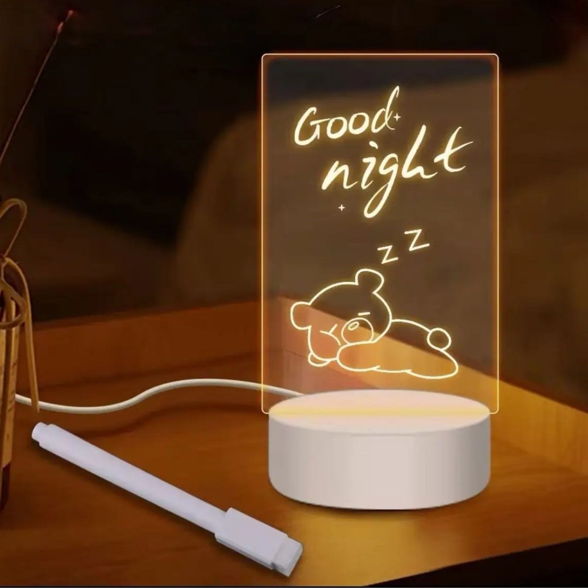 USB Kablolu Işıklı Kendiliğinden Beyaz Kalemli-Silgili Kreatif 3D Görselleştirme LED Lambası (5643)