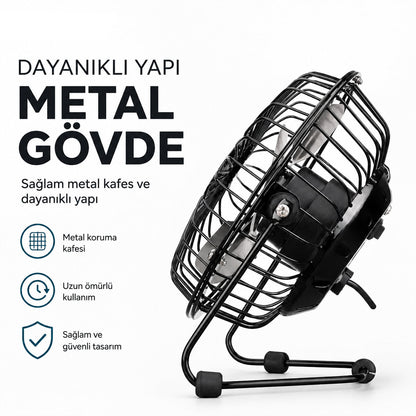 Usb Şarjlı - Metal Gövde 14.5X7.5X15CM Mini Masaüstü Fan - Vantilatör EFN-482