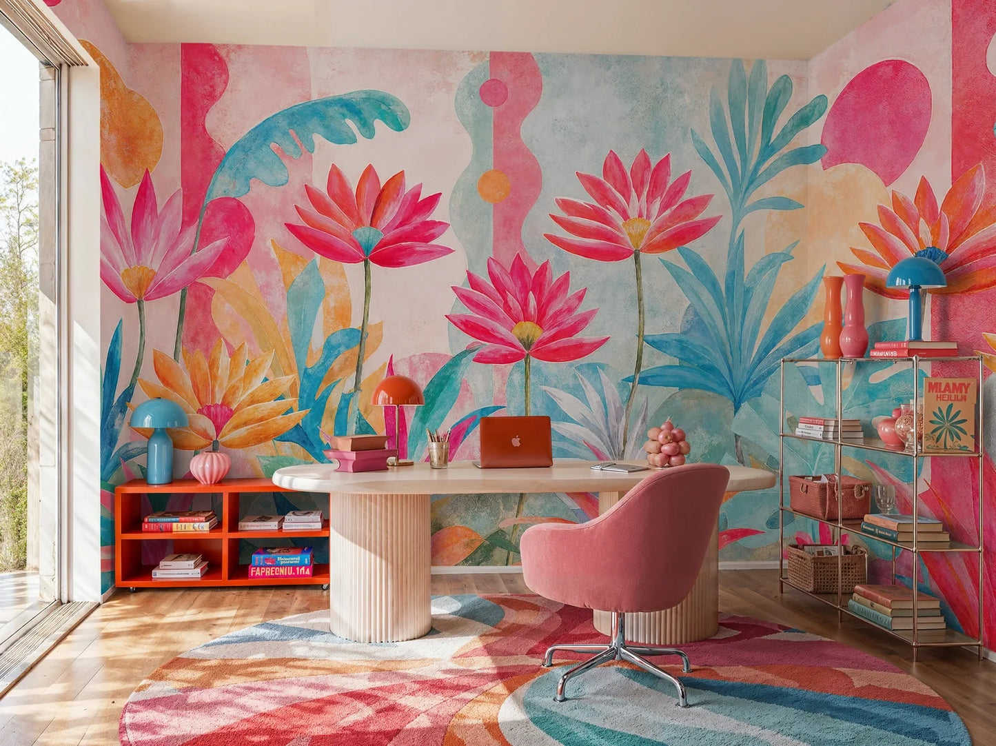Vibrant Tropical Blooms Watercolor Wall Mural
