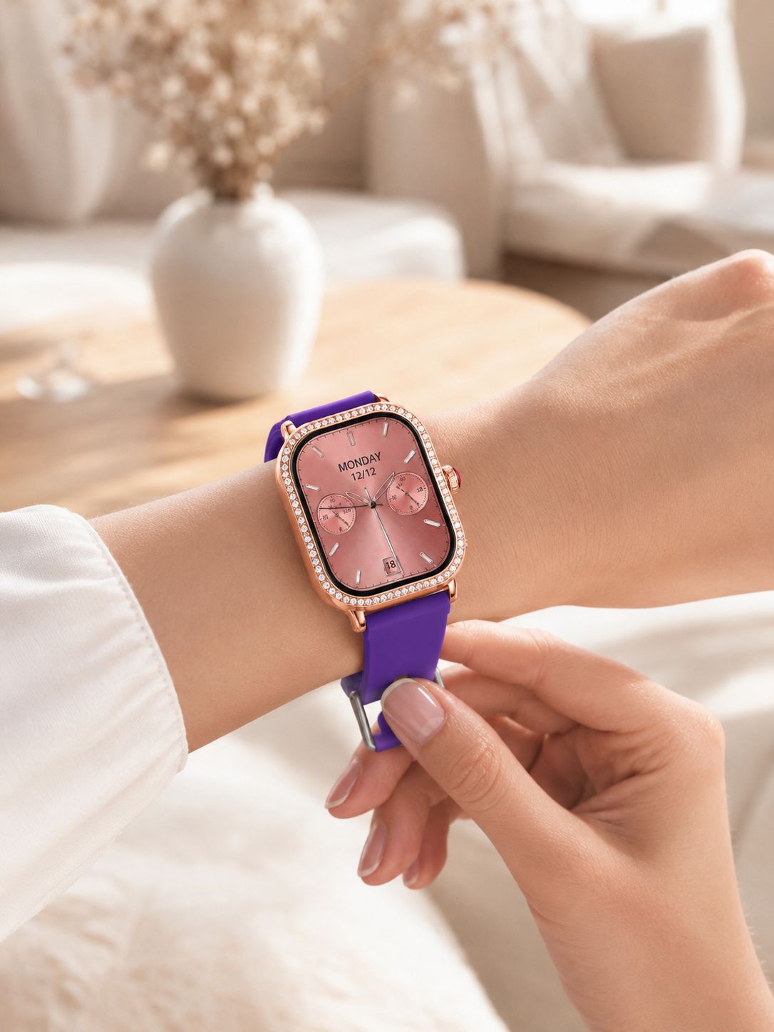 3 Kordonlu Rose Gold Kasalı Kadın Akıllı Saat Seti