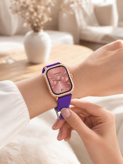 3 Kordonlu Rose Gold Kasalı Kadın Akıllı Saat Seti