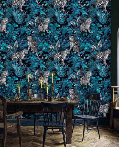 Midnight Jungle Leopards Wallpaper