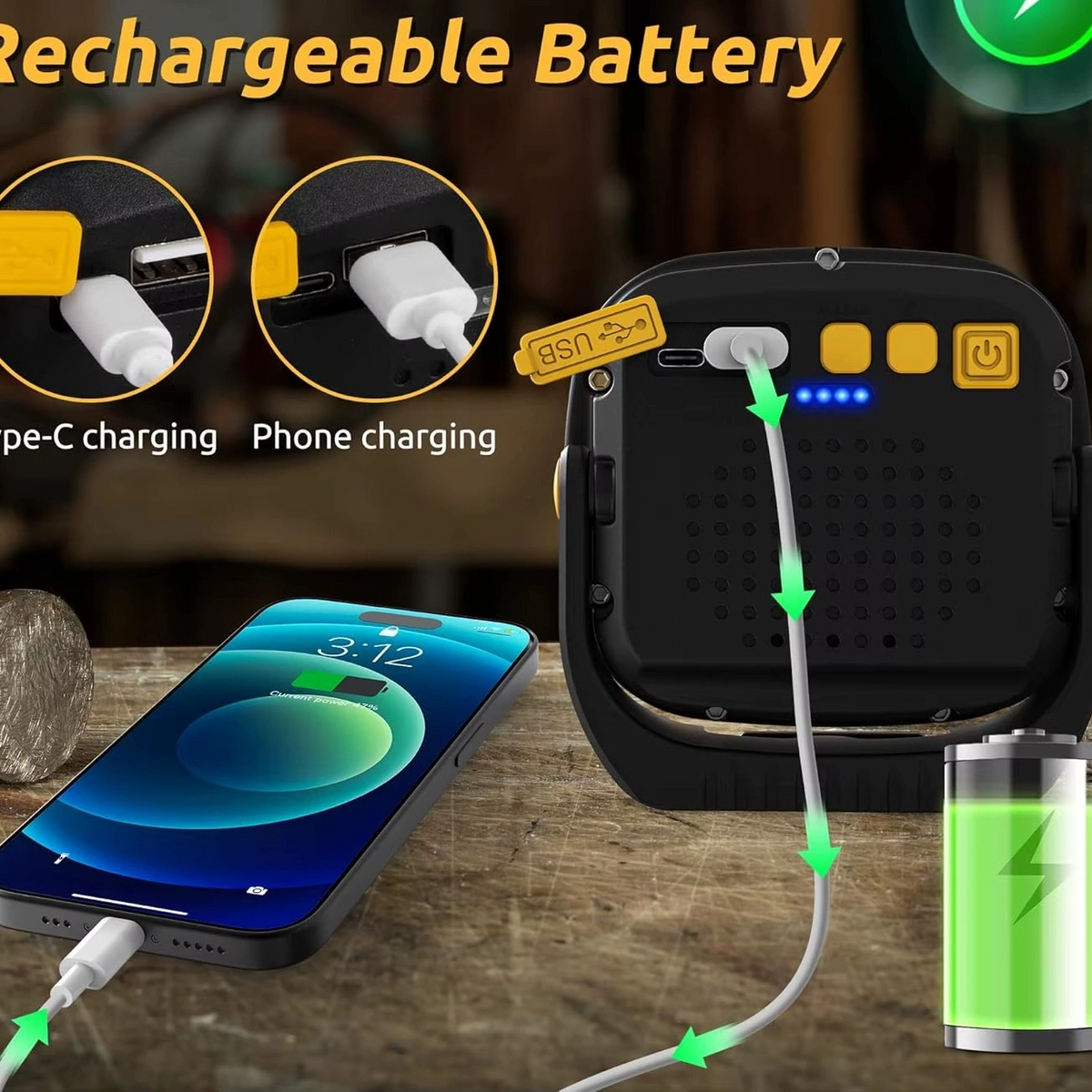 Wison Ws-582 Powerbank Özellikli Tripod Bağlantılı Mıknatıslı 3500 Lümen Usb Şarjlı Çalışma Feneri