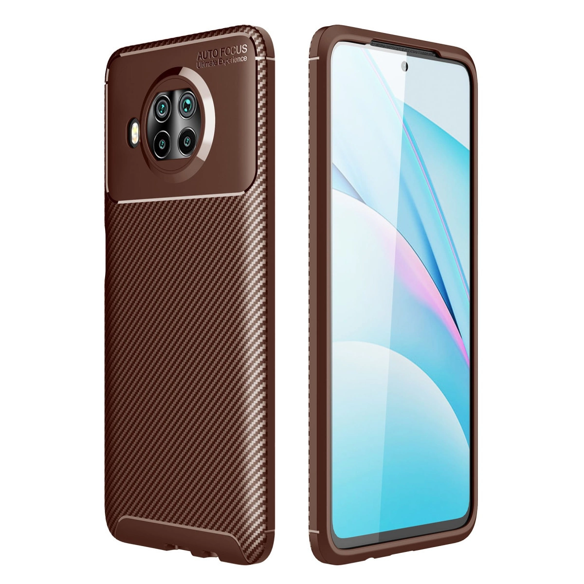 Xiaomi Mi 10t Lite Kılıf Auto Focus Karbon Kapak - Kahverengi