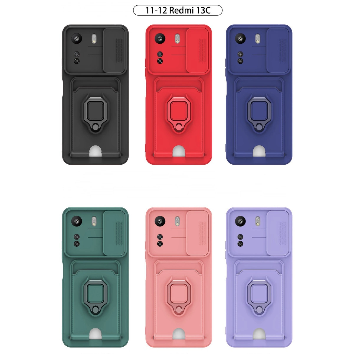Xiaomi Redmi 13c Kılıf Zuma Kartvizitli Yüzüklü Silikon - Pembe