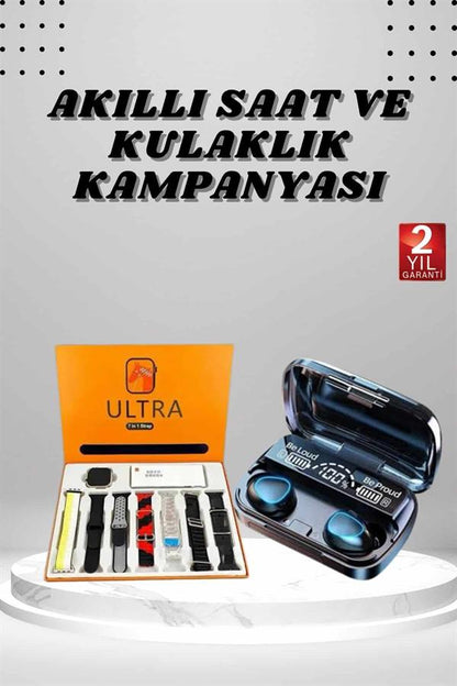 Yeni Model Akıllı Saat ve Kulaklık Kampanyası Nabızz Ölçer Bluetooth Bağlantılı Uzun Pil Ömrü