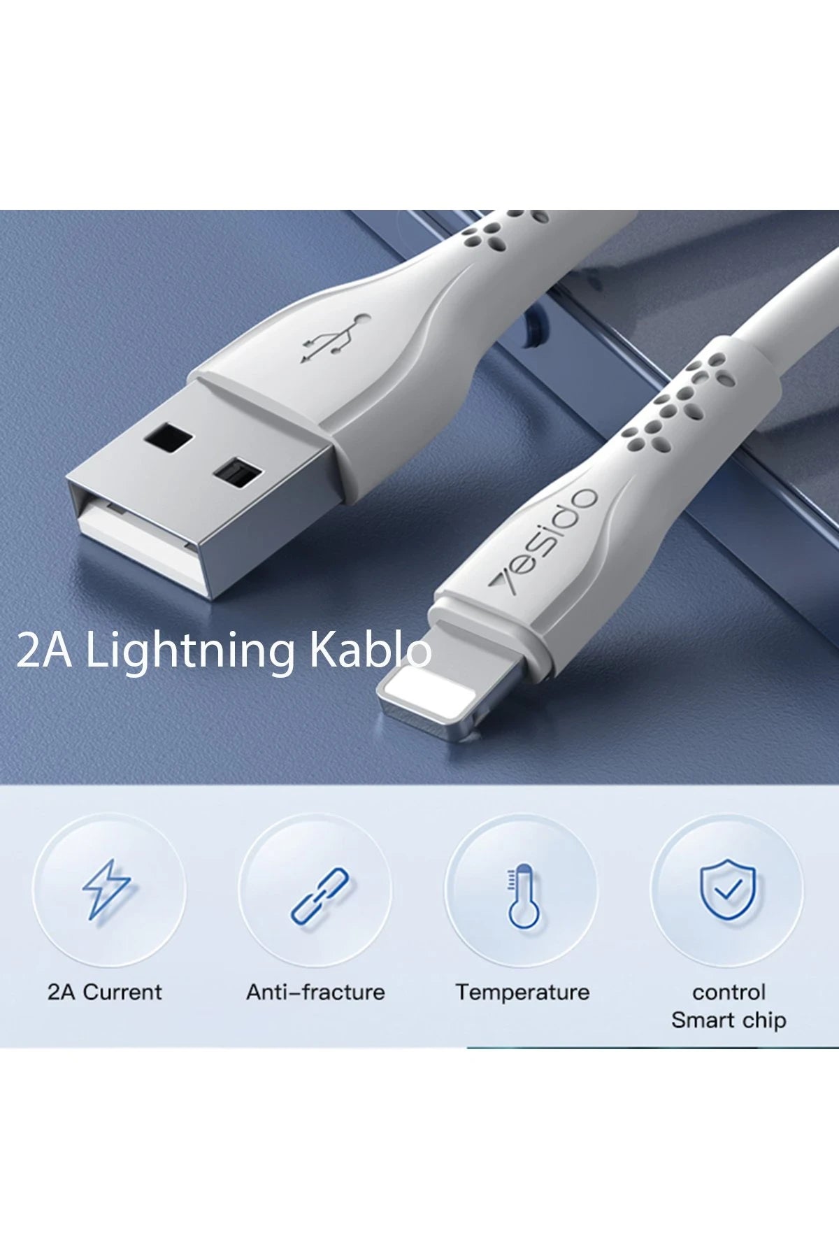 Yesido CA71 1M 2A Usb to Lightning Hızlı Şarj Kablosu - Beyaz