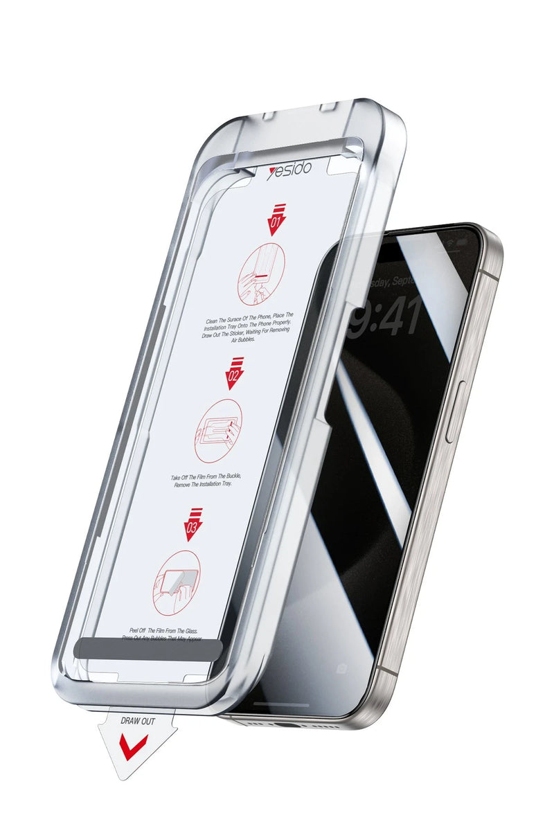 Yesido Apple iPhone 15 Plus TG18 AutoKit Hayalet Cam Ekran Koruyucu - Siyah