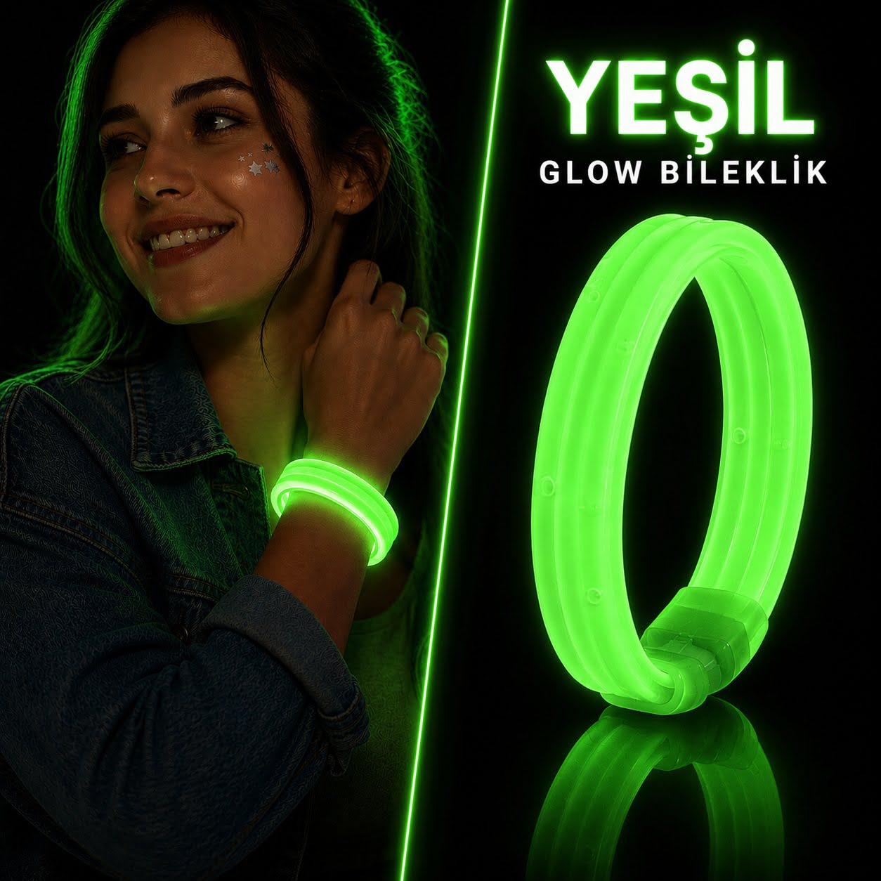 Yeşil Kalın Glow Bileklik – Kırılarak Yanan Parti ve Festival Bilekliği (5643)