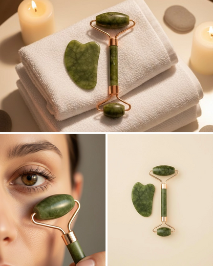 Yeşim Taşı Yüz Bakım Seti Çift Başlıklı Roller Ve Gua Sha