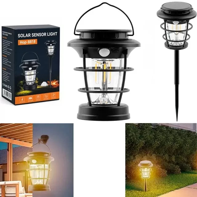 Powermaster Hop-8818 Sensörlü Taşınabilir Şarjlı + Solar Panelli 4 Çalışma Modlu Beyaz-günışığı Işık Bahçe-kamp Lambası